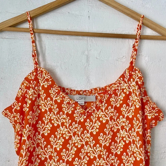 Loft Floral Ruffle Satin Cami Top Orange Size XS - Picture 3 of 5